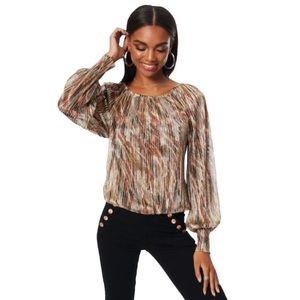 Ramy Brook Lucille Printed Top Metallic Blouse Designer luxury Longsleeve Medium